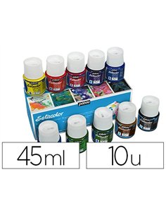 PEINTURE TEXTILE PÉBÉO SÉTACOLOR TISSUS CLAIRS COULEURS ASSORTIES MATES BOÎTE 10 POTS 45ML