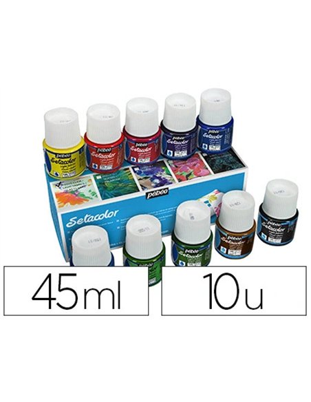 PEINTURE TEXTILE PÉBÉO SÉTACOLOR TISSUS CLAIRS COULEURS ASSORTIES MATES BOÎTE 10 POTS 45ML
