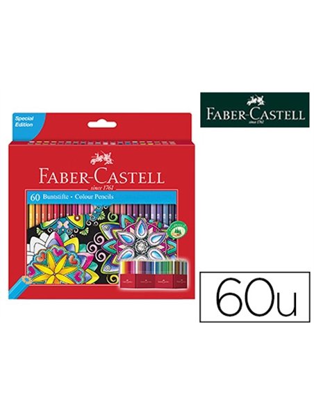 CRAYON COULEUR FABER-CASTELL CHATEAU ACCORDEON MINE  RESISTANTE ETUI CARTON 60 COULEURS FLUOS METALLISES