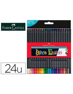 CRAYON COULEUR FABER CASTELL TRIANGULAIRE BLACK EDITION EN BOIS NOIR POCHETTE DE 24