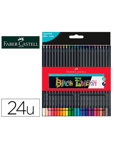 CRAYON COULEUR FABER CASTELL TRIANGULAIRE BLACK EDITION EN BOIS NOIR POCHETTE DE 24