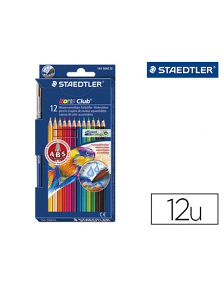 CRAYON COULEUR STAEDTLER NORIS CLUB AQUARELL MINE 3MM ABS ANTI-CASSE PINCEAU INCLUS COLORIS VIFS ÉTUI CARTON 12 UNITÉS