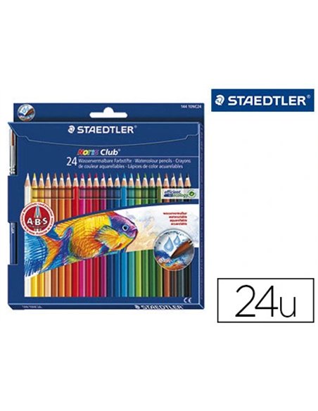 CRAYON COULEUR STAEDTLER NORIS CLUB AQUARELL MINE 3MM ABS ANTI-CASSE PINCEAU INCLUS COLORIS VIFS ÉTUI CARTON 24 UNITÉS