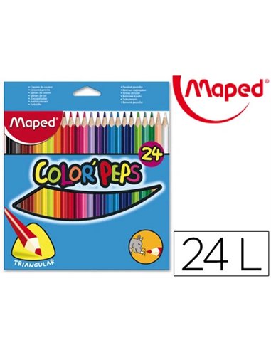 CRAYON COULEUR MAPED COLOR PEP'S TRIANGULAIRE MINE RÉSISTANTE COLORIS VIFS ÉTUI CARTON 24 UNITÉS