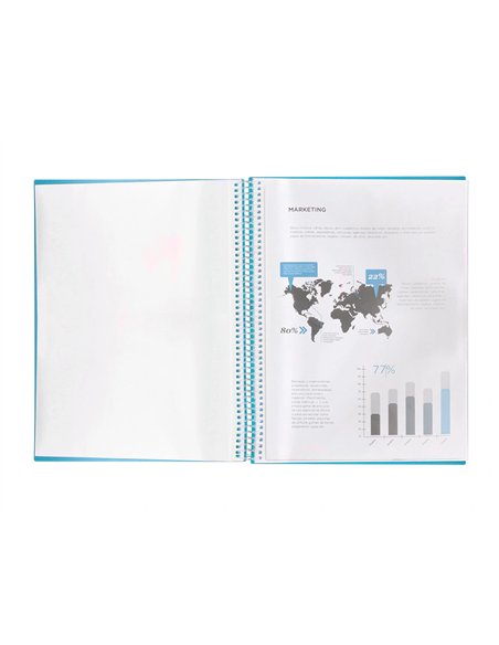 PROTÈGE-DOCUMENTS LIDERPAPEL POLYPROPYLÈNE COUVERTURE RIGIDE SPIRALE 30 POCHETTES FIXES A4 210X297MM COLORIS BLEU