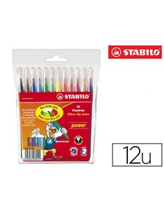 FEUTRE COLORIAGE STABILO POWER CAPUCHON VENTILÉ ENCRE LAVABLE POINTE MOYENNE NE SÈCHE PAS POCHETTE 12 UNITÉS