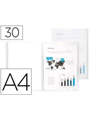 PROTÈGE-DOCUMENTS LIDERPAPEL POLYPROPYLÈNE COUVERTURE FLEXIBLE 30 POCHETTES FIXES A4 210X297MM TRANSPARENT