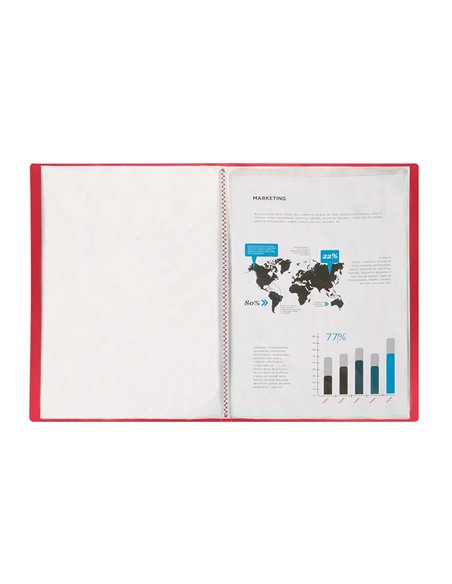 PROTÈGE-DOCUMENTS LIDERPAPEL POLYPROPYLÈNE COUVERTURE FLEXIBLE 20 POCHETTES FIXES A4 210X297MM ROUGE TRANSLUCIDE
