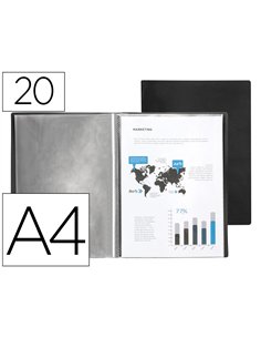 PROTÈGE-DOCUMENTS LIDERPAPEL POLYPROPYLÈNE COUVERTURE FLEXIBLE 20 POCHETTES FIXES A4 210X297MM NOIR OPAQUE