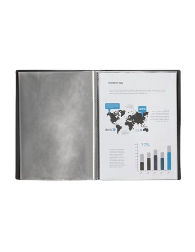 PROTÈGE-DOCUMENTS LIDERPAPEL POLYPROPYLÈNE COUVERTURE FLEXIBLE 10 POCHETTES FIXES A4 210X297MM NOIR OPAQUE