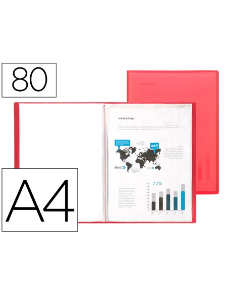 PROTEGE-DOCUMENTS LIDERPAPEL POLYPROPYLENE COUVERTURE  FLEXIBLE 80 POCHETTES FIXES A4 220X297MM ROUGE TRANSLUCIDE