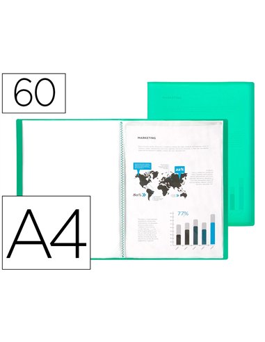 PROTEGE-DOCUMENTS LIDERPAPEL POLYPROPYLENE COUVERTURE  FLEXIBLE 60 POCHETTES FIXES A4 220X297MM VERT TRANSLUCIDE