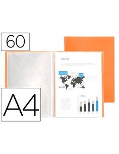 PROTEGE-DOCUMENTS LIDERPAPEL POLYPROPYLENE COUVERTURE  FLEXIBLE 60 POCHETTES FIXES A4 220X297MM ORANGE FLUO