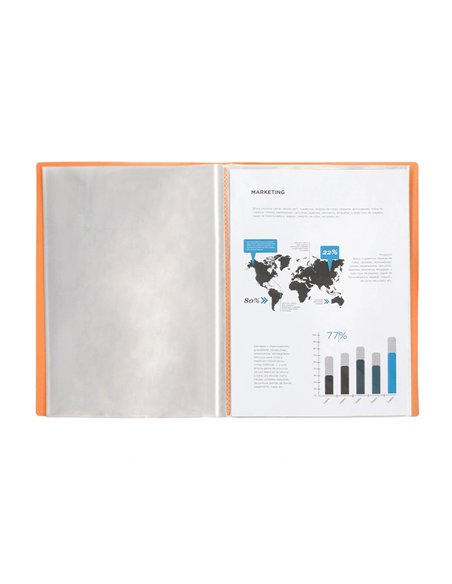 PROTEGE-DOCUMENTS LIDERPAPEL POLYPROPYLENE COUVERTURE  FLEXIBLE 60 POCHETTES FIXES A4 220X297MM ORANGE FLUO
