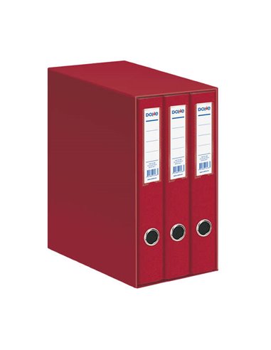 Classeur Dohe Oficolor 3 dossiers avec Rado - Dos étroit - Format Folio - Carton ligné - Couleur rouge