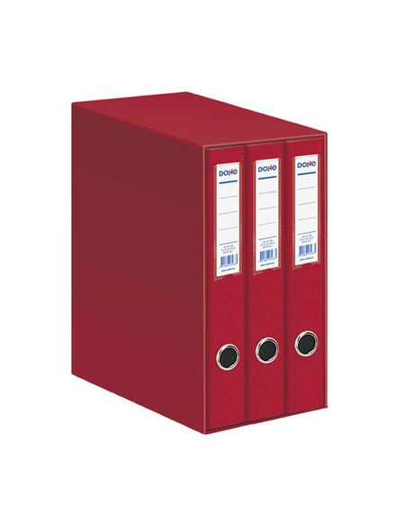 Classeur Dohe Oficolor 3 dossiers avec Rado - Dos étroit - Format Folio - Carton ligné - Couleur rouge