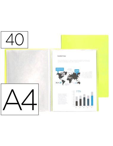 PROTEGE-DOCUMENTS LIDERPAPEL POLYPROPYLENE COUVERTURE  FLEXIBLE 40 POCHETTES FIXES A4 220X297MM JAUNE FLUO