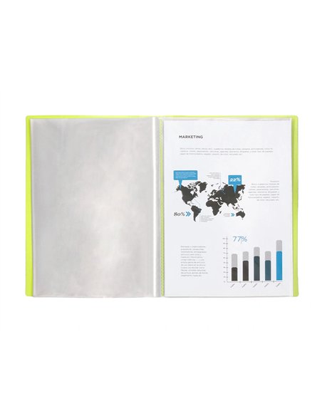 PROTEGE-DOCUMENTS LIDERPAPEL POLYPROPYLENE COUVERTURE  FLEXIBLE 40 POCHETTES FIXES A4 220X297MM JAUNE FLUO