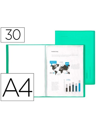 PROTEGE-DOCUMENTS LIDERPAPEL POLYPROPYLENE COUVERTURE  FLEXIBLE 30 POCHETTES FIXES A4 210X297MM VERT TRANSLUCIDE
