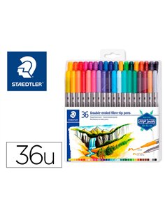 ETUI DE 36 FEUTRES DE COLORIAGE STAEDTLER 3200  DESIGN JOURNEY DOUBLE POINTE  3,0MM/0,5-0,8MM ASSORTIS