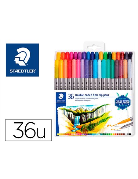 ETUI DE 36 FEUTRES DE COLORIAGE STAEDTLER 3200  DESIGN JOURNEY DOUBLE POINTE  3,0MM/0,5-0,8MM ASSORTIS