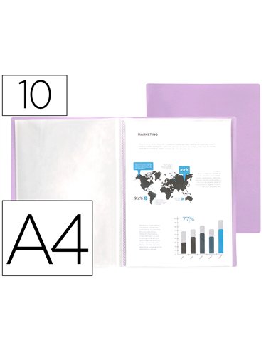 PROTEGE-DOCUMENTS LIDERPAPEL POLYPROPYLENE COUVERTURE  FLEXIBLE 10 POCHETTES FIXES A4 210X297MM LAVANDE OPAQUE