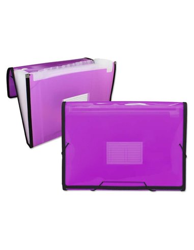 Chemise à cadre Ingraf, 13 compartiments A4 - Polypropylène translucide - Bandes et rabats élastiques - Rose