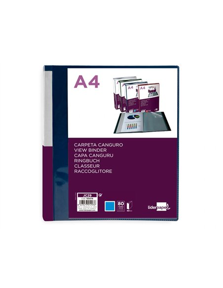 PROTEGE-DOCUMENTS LIDERPAPEL PERSONNALISABLE KANGOUROU POLYPROPYLENE 80 POCHETTES FIXES A4 COLORIS BLEU TRANSLUCIDE