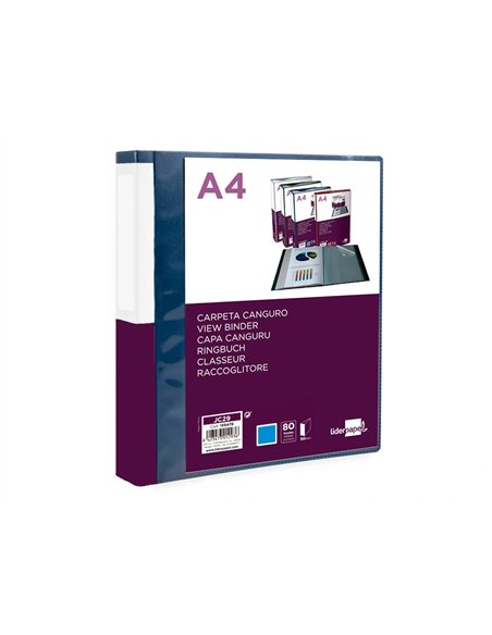 PROTEGE-DOCUMENTS LIDERPAPEL PERSONNALISABLE KANGOUROU POLYPROPYLENE 80 POCHETTES FIXES A4 COLORIS BLEU TRANSLUCIDE