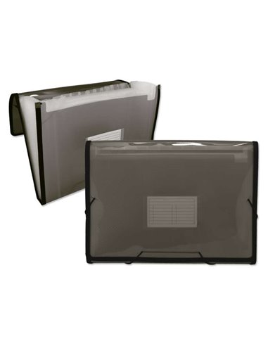Chemise à cadre Ingraf, 13 compartiments A4 - Polypropylène translucide - Bandes et rabats élastiques - Gris