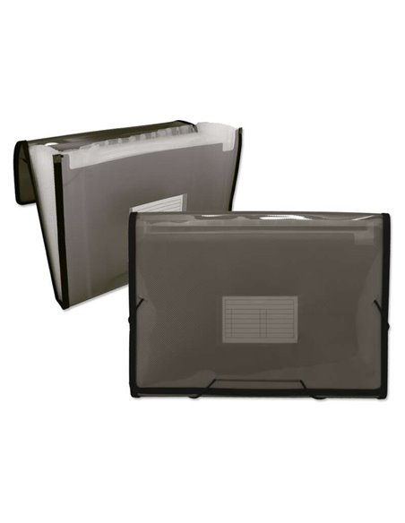 Chemise à cadre Ingraf, 13 compartiments A4 - Polypropylène translucide - Bandes et rabats élastiques - Gris