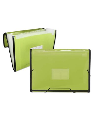 Chemise à soufflets Ingraf Frame 13 compartiments A4 - Polypropylène translucide - Élastiques et rabats - Vert