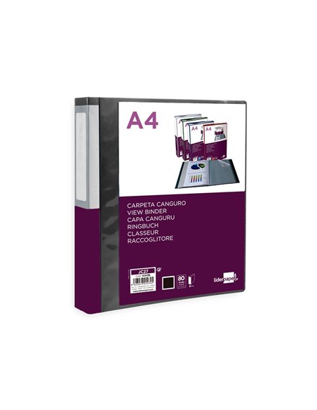 PROTEGE-DOCUMENTS LIDERPAPEL PERSONNALISABLE KANGOUROU POLYPROPYLENE 80 POCHETTES  FIXES A4 COLORIS NOIR OPAQUE