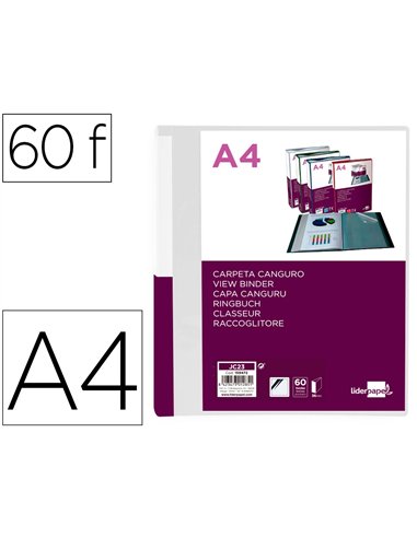 PROTEGE-DOCUMENTS LIDERPAPEL PERSONNALISABLE KANGOUROU POLYPROPYLENE 60 POCHETTES  FIXES A4 COLORIS TRANSPARENT