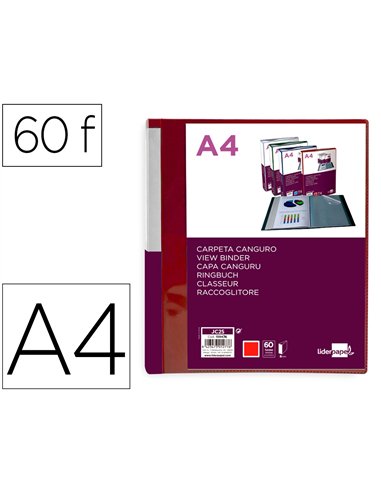 PROTEGE-DOCUMENTS LIDERPAPEL PERSONNALISABLE KANGOUROU POLYPROPYLENE 60 POCHETTES  FIXES A4 COLORIS ROUGE
