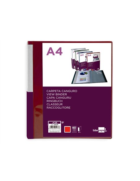 PROTEGE-DOCUMENTS LIDERPAPEL PERSONNALISABLE KANGOUROU POLYPROPYLENE 60 POCHETTES  FIXES A4 COLORIS ROUGE