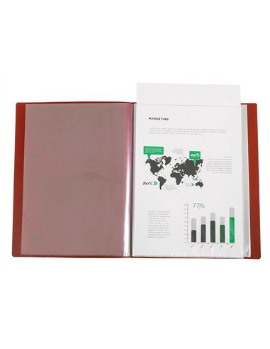 PROTEGE-DOCUMENTS LIDERPAPEL PERSONNALISABLE KANGOUROU POLYPROPYLENE 60 POCHETTES  FIXES A4 COLORIS ROUGE