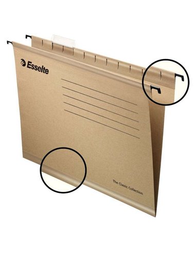 Lot de 50 chemises suspendues renforcées Esselte Classic Folio - Avec pochettes transparentes et étiquettes blanches - Carton kr
