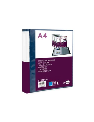 PROTEGE-DOCUMENTS LIDERPAPEL PERSONNALISABLE KANGOUROU POLYPROPYLENE 60 POCHETTES  FIXES A4 COLORIS BLEU