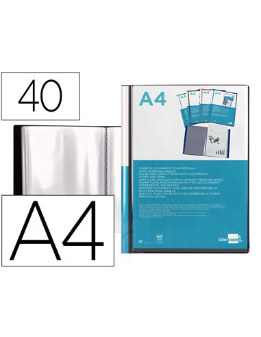 PROTÈGE-DOCUMENTS LIDERPAPEL PERSONNALISABLE KANGOUROU POLYPROPYLÈNE 40 POCHETTES FIXES A4 210X297MM COLORIS NOIR
