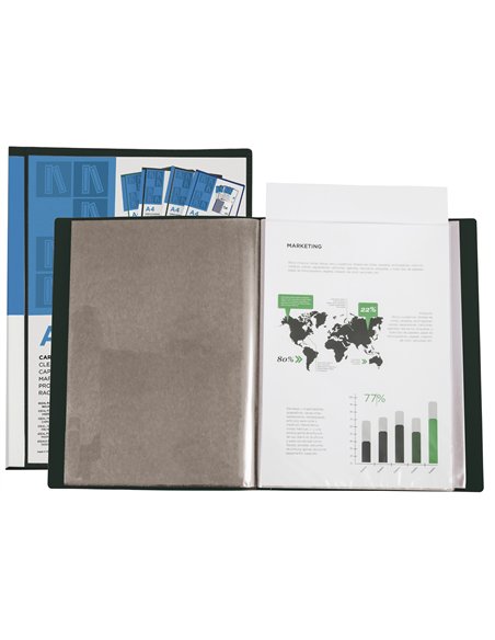 PROTÈGE-DOCUMENTS LIDERPAPEL PERSONNALISABLE KANGOUROU POLYPROPYLÈNE 40 POCHETTES FIXES A4 210X297MM COLORIS NOIR