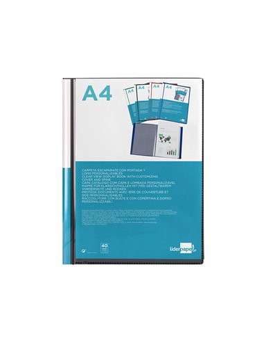 PROTÈGE-DOCUMENTS LIDERPAPEL PERSONNALISABLE KANGOUROU POLYPROPYLÈNE 40 POCHETTES FIXES A4 210X297MM COLORIS NOIR