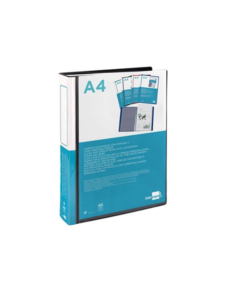 PROTÈGE-DOCUMENTS LIDERPAPEL PERSONNALISABLE KANGOUROU POLYPROPYLÈNE 40 POCHETTES FIXES A4 210X297MM COLORIS NOIR
