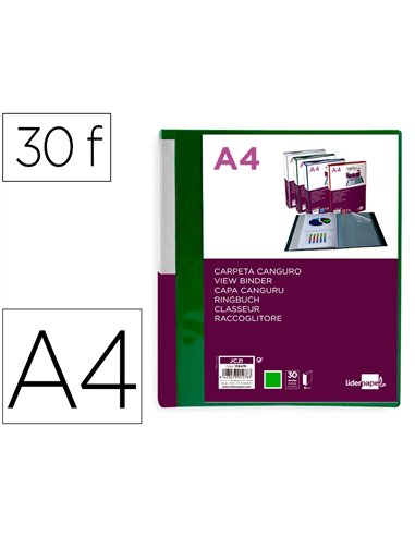 PROTEGE-DOCUMENTS LIDERPAPEL PERSONNALISABLE KANGOUROU POLYPROPYLENE 30 POCHETTES  FIXES A4 COLORIS VERT