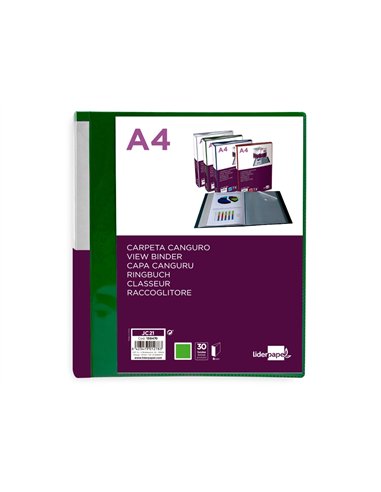 PROTEGE-DOCUMENTS LIDERPAPEL PERSONNALISABLE KANGOUROU POLYPROPYLENE 30 POCHETTES  FIXES A4 COLORIS VERT
