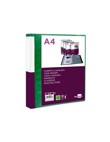 PROTEGE-DOCUMENTS LIDERPAPEL PERSONNALISABLE KANGOUROU POLYPROPYLENE 30 POCHETTES  FIXES A4 COLORIS VERT