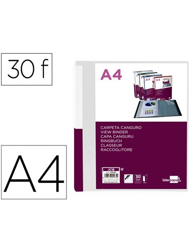 PROTEGE-DOCUMENTS LIDERPAPEL PERSONNALISABLE KANGOUROU POLYPROPYLENE 30 POCHETTES  FIXES A4 COLORIS TRANSPARENT