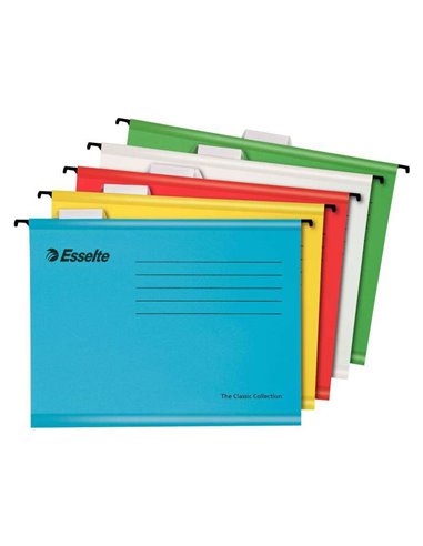 Lot de 10 dossiers suspendus renforcés Esselte Classic A4 - Visionneuses en plastique transparent - Étiquettes blanches - Carton