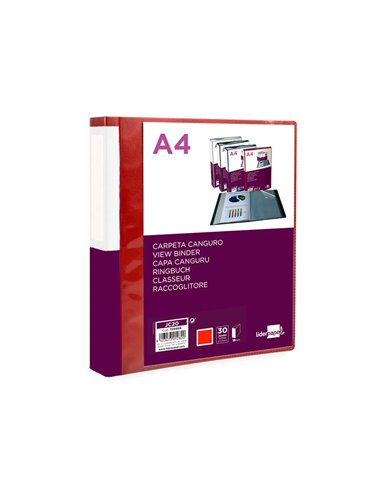 PROTEGE-DOCUMENTS LIDERPAPEL PERSONNALISABLE KANGOUROU POLYPROPYLENE 30 POCHETTES  FIXES A4 COLORIS ROUGE