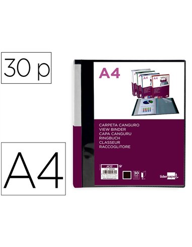 PROTEGE-DOCUMENTS LIDERPAPEL PERSONNALISABLE KANGOUROU POLYPROPYLENE 30 POCHETTES  FIXES A4 COLORIS NOIR OPAQUE